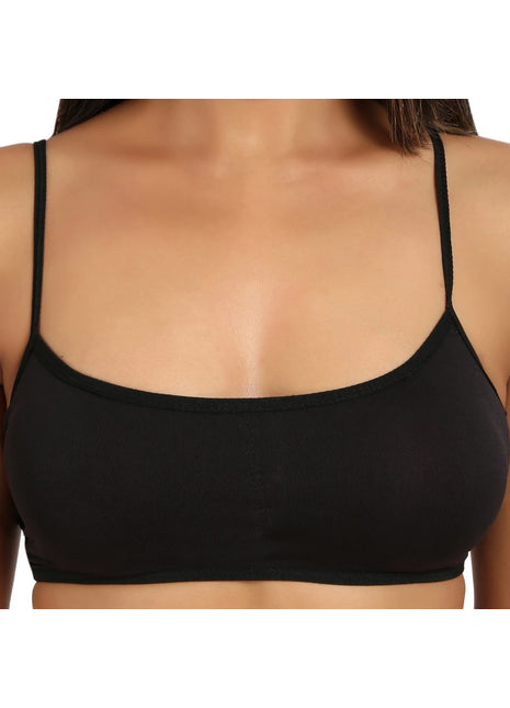 Generic Women's Cotton Blend Lightly Padded Sports Bra With Three Fourth Coverage (Black)