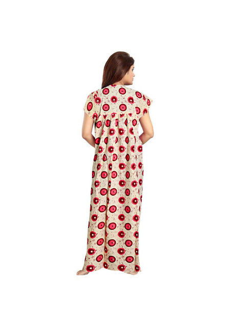 Generic Women's Cotton Printed Maxi Nighty (Red)