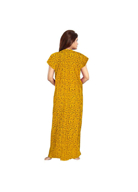 Generic Women's Cotton Printed Maxi Nighty (Yellow)