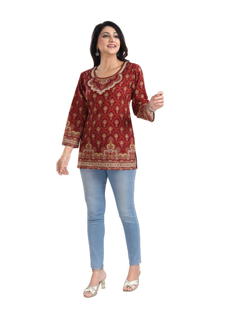 Women's 3/4th Sleeve Summer Cool Tunic Short Top (Red)