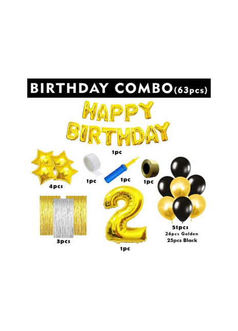 2Nd Birthday Golden Theme Decoration Items (Multicolor)