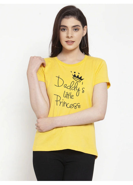 Generic Women's Cotton Blend Daddy's Little Princess Printed T-Shirt (Yellow)
