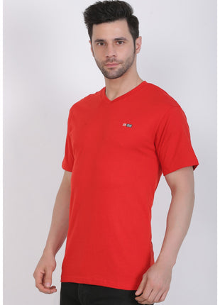 Generic Men's Cotton Jersey V Neck Plain Tshirt (Red)