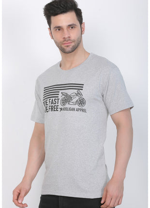 Generic Men's Cotton Jersey Round Neck Printed Tshirt (Grey Melange)