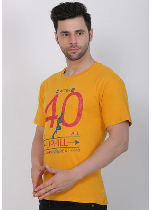 Generic Men's Cotton Jersey Round Neck Printed Tshirt (Mustard Yellow)
