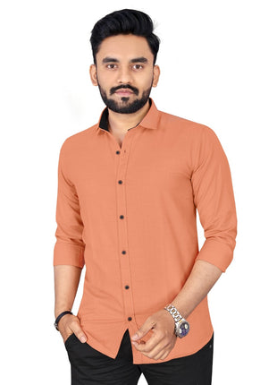 Generic Men's Cotton Blend Full Sleeve Solid Pattern Casual Shirt (Orange)
