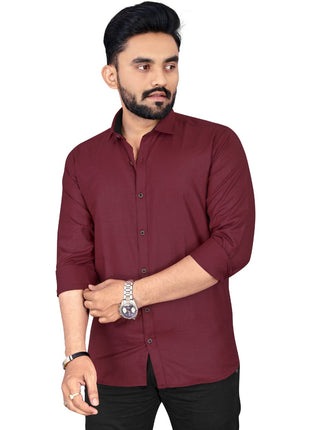 Generic Men's Cotton Blend Full Sleeve Solid Pattern Casual Shirt (Maroon)