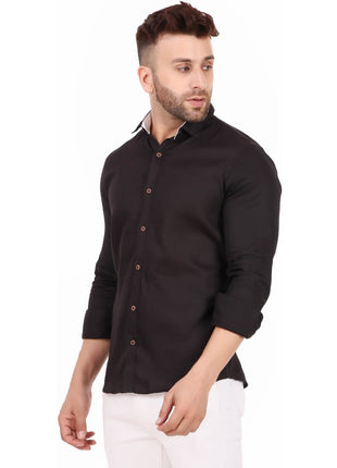 Generic Men's Pure Cotton Full Sleeve Solid Pattern Casual Shirt (Black)