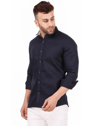 Generic Men's Cotton Blend Full Sleeve Solid Pattern Casual Shirt (Black)