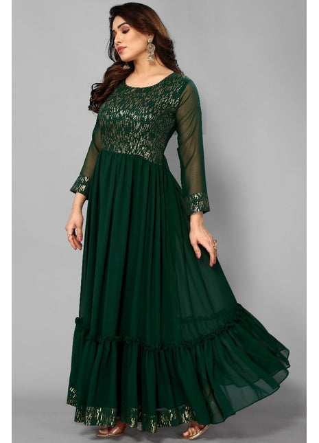 Women's Sequence Work Georget Long Gown (Green)
