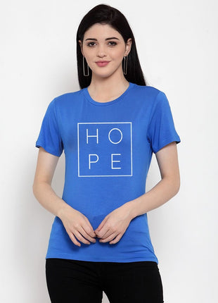 Women's Cotton Blend Hope Printed T-Shirt (Blue)