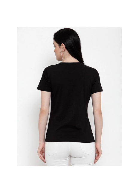Generic Women's Cotton Blend Rabbit Printed T-Shirt (Black)
