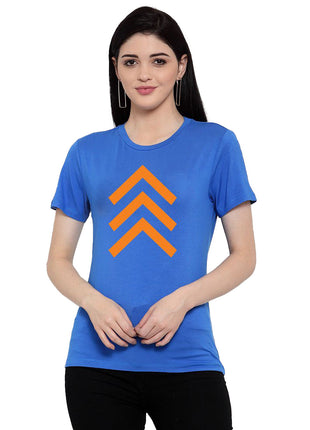 Women's Cotton Blend Up Arrow Print Printed T-Shirt (Blue)