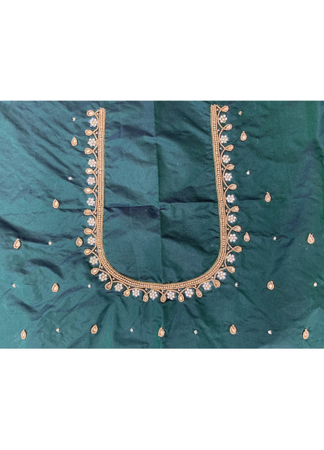 Generic Women's Cotton Silk Self Design Unstitched Blouse Piece (Green, 80-100 cm)