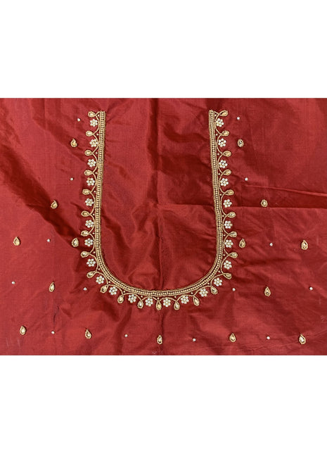Generic Women's Cotton Silk Self Design Unstitched Blouse Piece (Maroon, 80-100 cm)