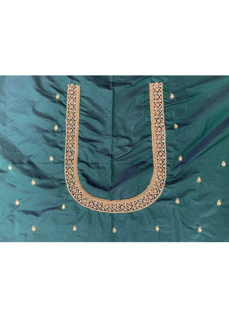 Generic Women's Cotton Silk Self Design Unstitched Blouse Piece (Dark Green, 80-100 cm)