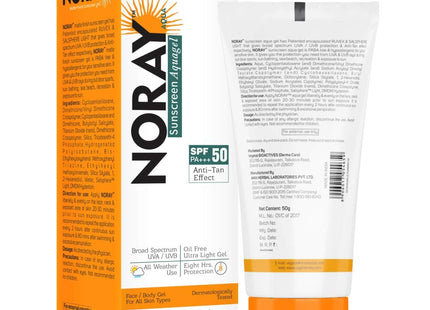 Noray Aquagel Broad Spectrum Sunscreen, SPF-50, PA+++ with Anti Tan Effect - 50g.