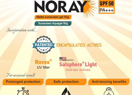 Noray Aquagel Broad Spectrum Sunscreen, SPF-50, PA+++ with Anti Tan Effect - 50g.