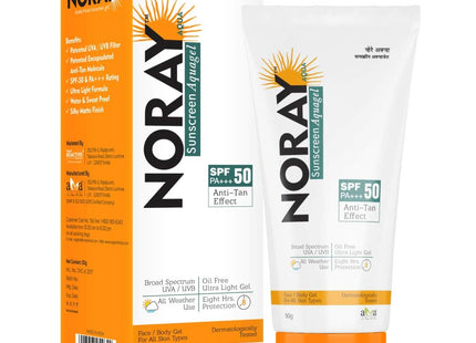 Noray Aquagel Broad Spectrum Sunscreen, SPF-50, PA+++ with Anti Tan Effect - 50g.