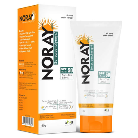 Noray Aquagel Broad Spectrum Sunscreen, SPF-50, PA+++ with Anti Tan Effect - 50g.