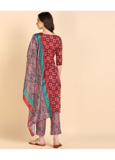 Women's Cotton Printed kurti and Pant With Dupatta Set